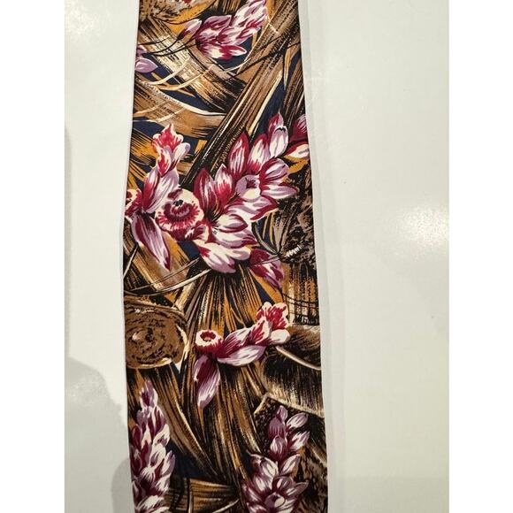 Vintage Burdines Studio 100% Italian Silk Tie•Floral Tropical Print•Made in USA - Picture 4 of 11